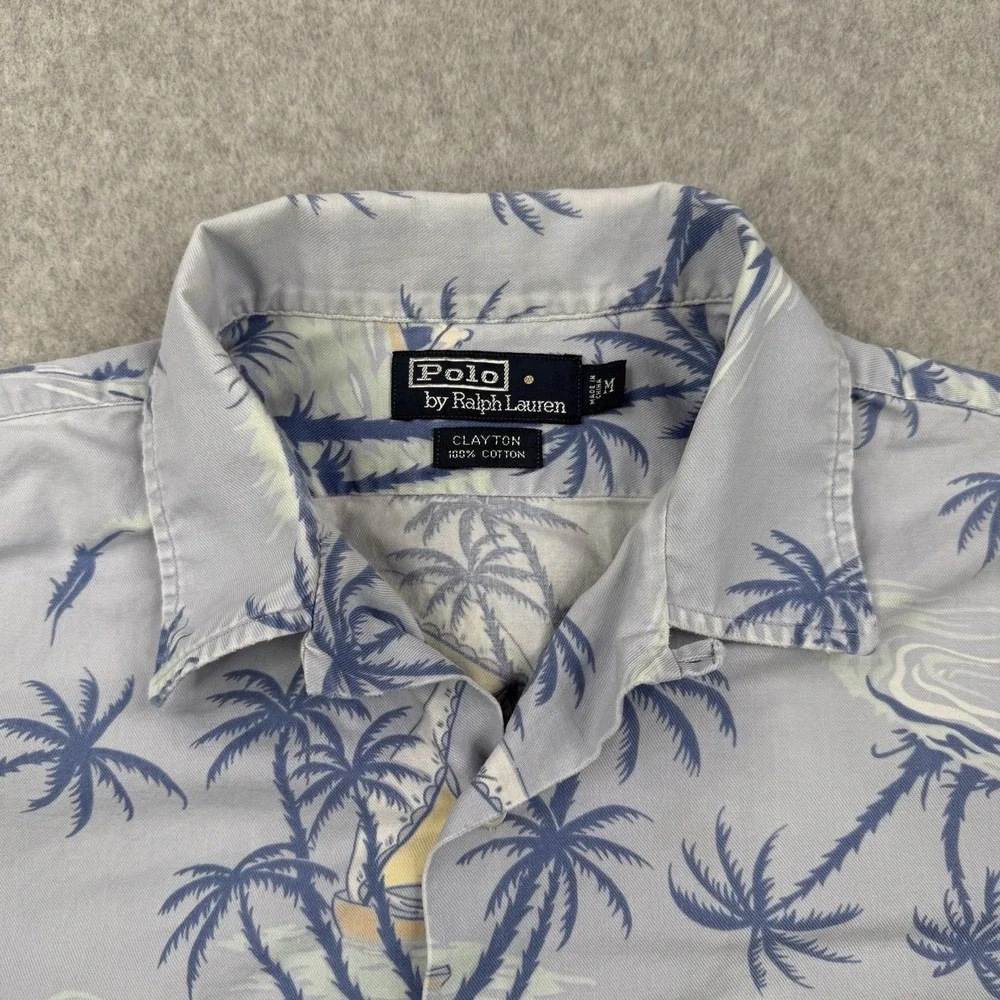 Vintage Polo Ralph Lauren Shirt Mens Medium Blue Floral Clayton Loop Collar Camp